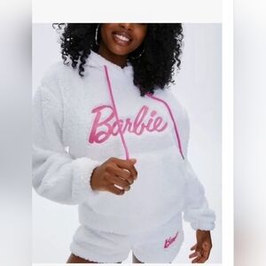 FOREVER 21 Plush BARBIE Graphic White Pullover Hoodie